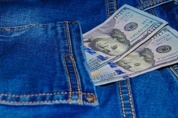 Notas Americanas Bolso Dos Jeans Uma Nota Denominações 100 Peeps — Fotografia de Stock