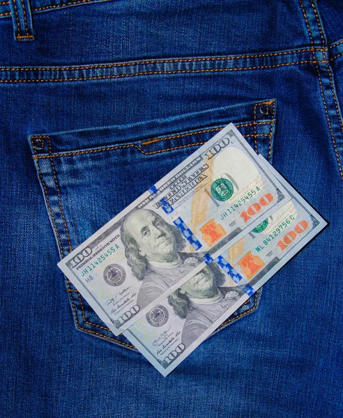 Notas Americanas Bolso Dos Jeans Uma Nota Denominações 100 Peeps — Fotografia de Stock