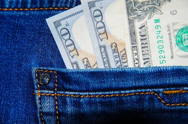 Notas Americanas Bolso Dos Jeans Uma Nota Denominações 100 Peeps — Fotografia de Stock