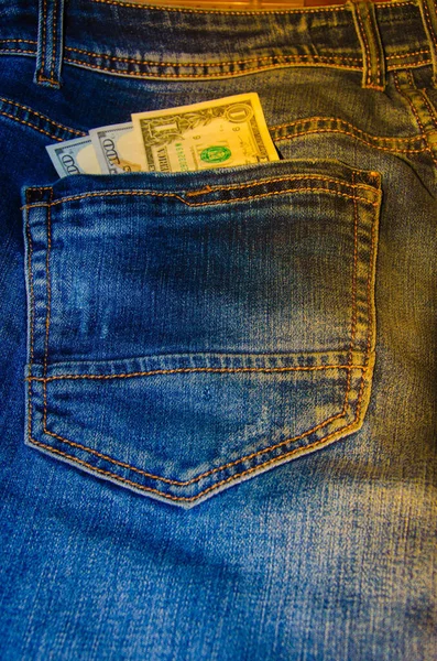 Notas Americanas Bolso Dos Jeans Uma Nota Denominações 100 Peeps — Fotografia de Stock