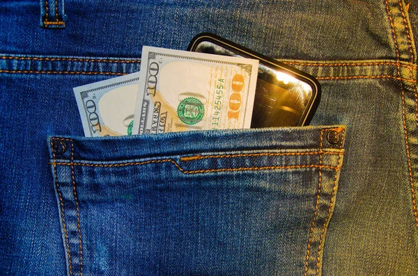 Notas Americanas Bolso Dos Jeans Uma Nota Denominações 100 Peeps — Fotografia de Stock