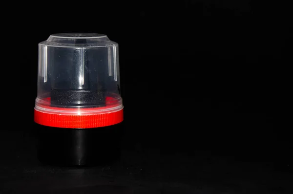 Shoe Cream Black Background Tube Flask Red Rim Paralon Counter — Stock Photo, Image