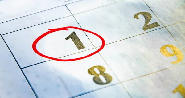The first number in the calendar is circled in red in macro. Calendar for plans, notes, meetings. Business  calendar.