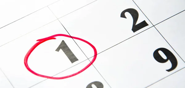 Primer Número Del Calendario Está Marcado Rojo Macro Calendario Planes — Foto de Stock