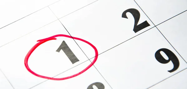 The first number in the calendar is circled in red in macro. Calendar for plans, notes, meetings. Business  calendar.