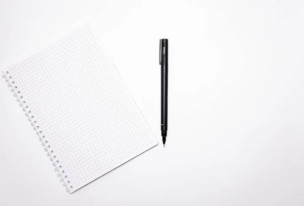 Squared Notebook Black Pen White Background Record Ideas Notes Plans — Stock Photo, Image
