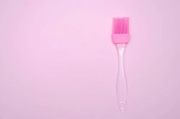 Escova Silicone Para Lubrificação Fundo Rosa Escova Rosa Com Caneta — Fotografia de Stock