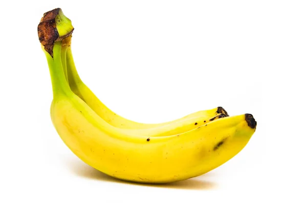 Három Banán Oldalnézetből Fehér Háttérrel Banánokat Megverték Megkarcolták Megrothasztották Sárga — Stock Fotó