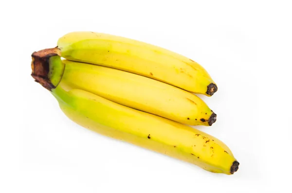 Három Banán Felülnézetből Fehér Háttérrel Banánokat Megverték Megkarcolták Megrothasztották Sárga — Stock Fotó