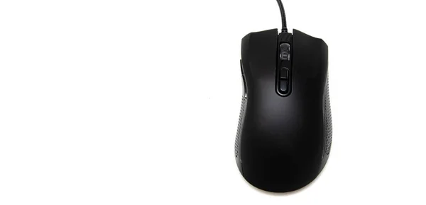 Black Gaming Mouse Side Extra Keys Matte Finish White Background — Stock Photo, Image