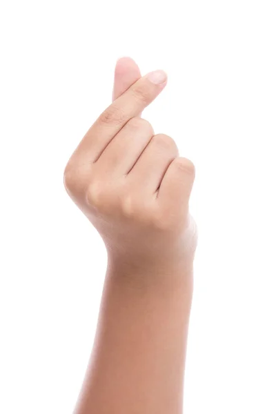 Mãos de criança fazendo uma forma de coração com dois dedos — Fotografia de Stock