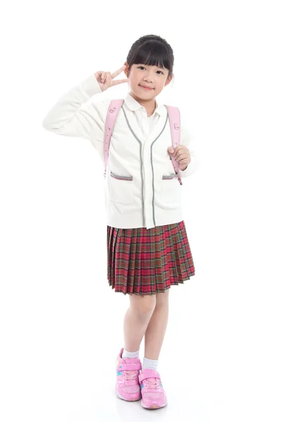 Asian child in school uniform with pink school bag — Stock Photo, Image