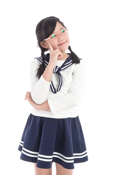 Anak asia yang cantik memakai kacamata berpikir — Stok Foto