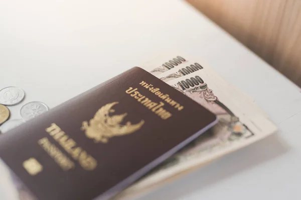 Close up of Passport and currency background — Stock Photo, Image