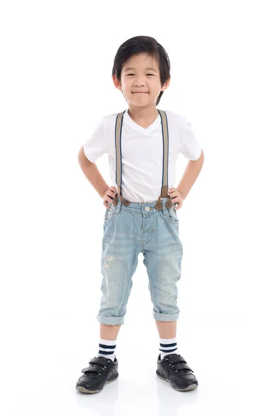 白の t シャツとジーンズのかわいいアジアの子 — ストック写真