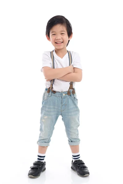 Leuke Aziatische kind in wit t-shirt en jeans — Stockfoto