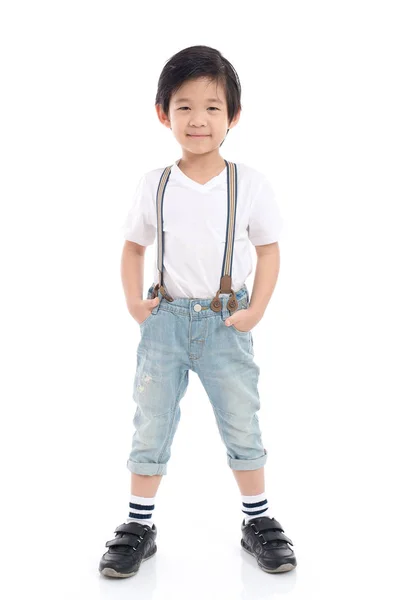 Söt asiatiska barn i vit t-shirt och jeans — Stockfoto