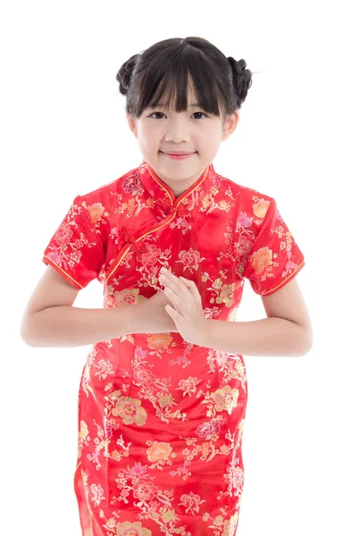 Hermosa chica asiática que desea un feliz año nuevo chino — Foto de Stock