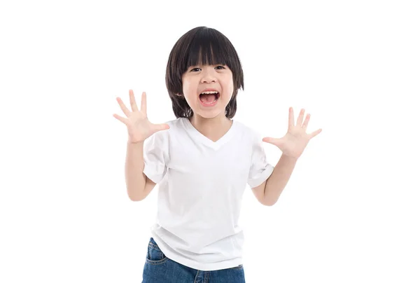 Asiático niño es sorprendido y tan feliz por ello — Foto de Stock