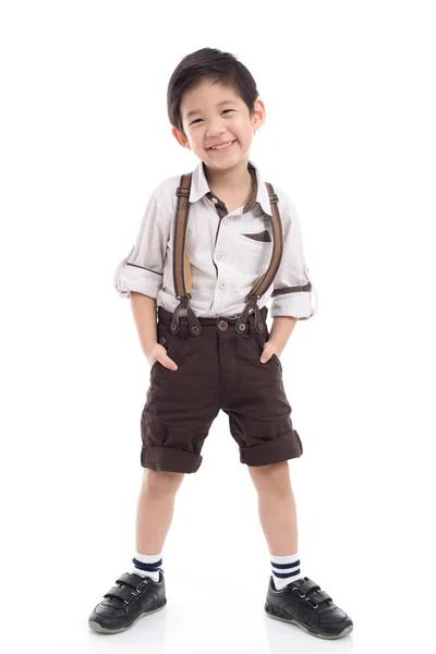 Asiático niño de pie sobre fondo blanco — Foto de Stock