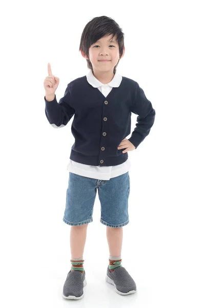 Portrét Roztomilé Asijské Dítě Cardigan Bílém Pozadí Samostatný — Stock fotografie