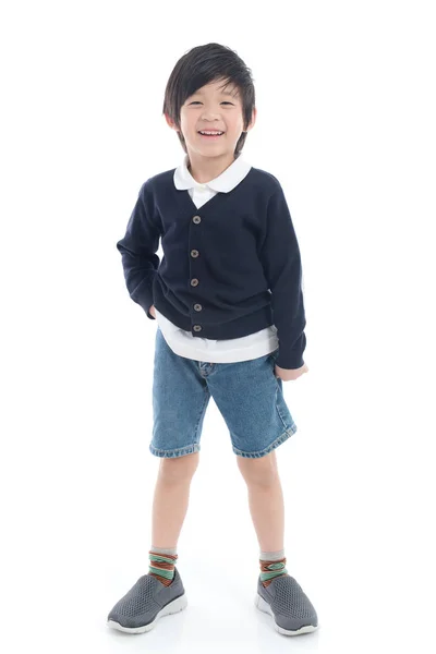 Portrait Enfant Asiatique Mignon Cardigan Sur Fond Blanc Isolé — Photo