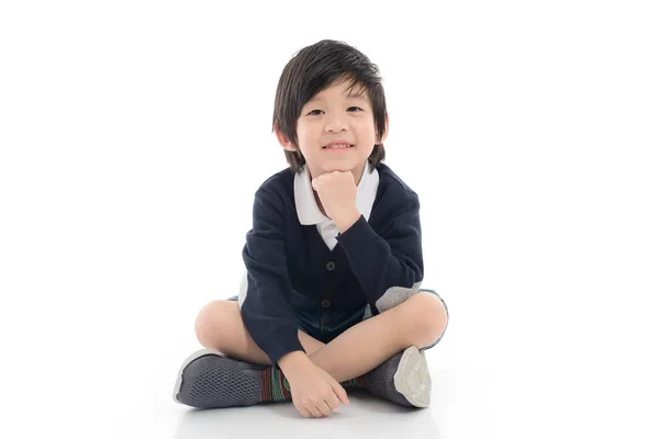 Happy Asian Boy Sitting White Background Isolated — Stock Photo, Image