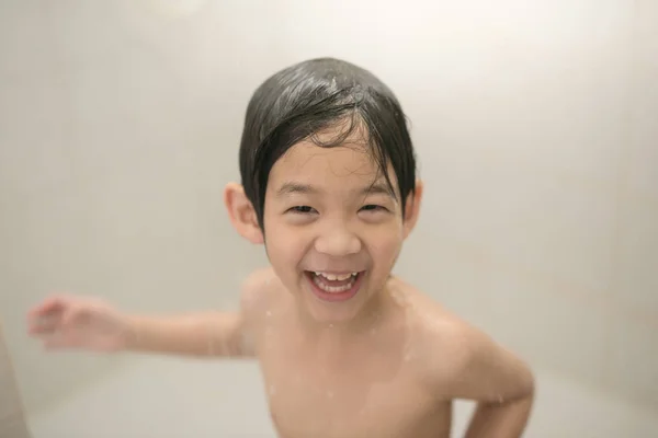 Cute Asian Child Taking Bath Bathroom — Stock Photo, Image