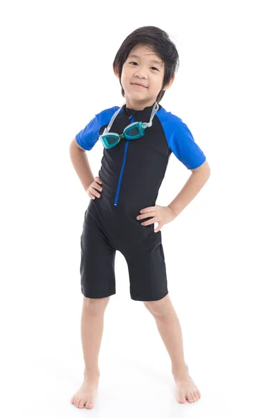 Leuke Aziatische Kind Zwembroek Witte Achtergrond Geïsoleerd — Stockfoto