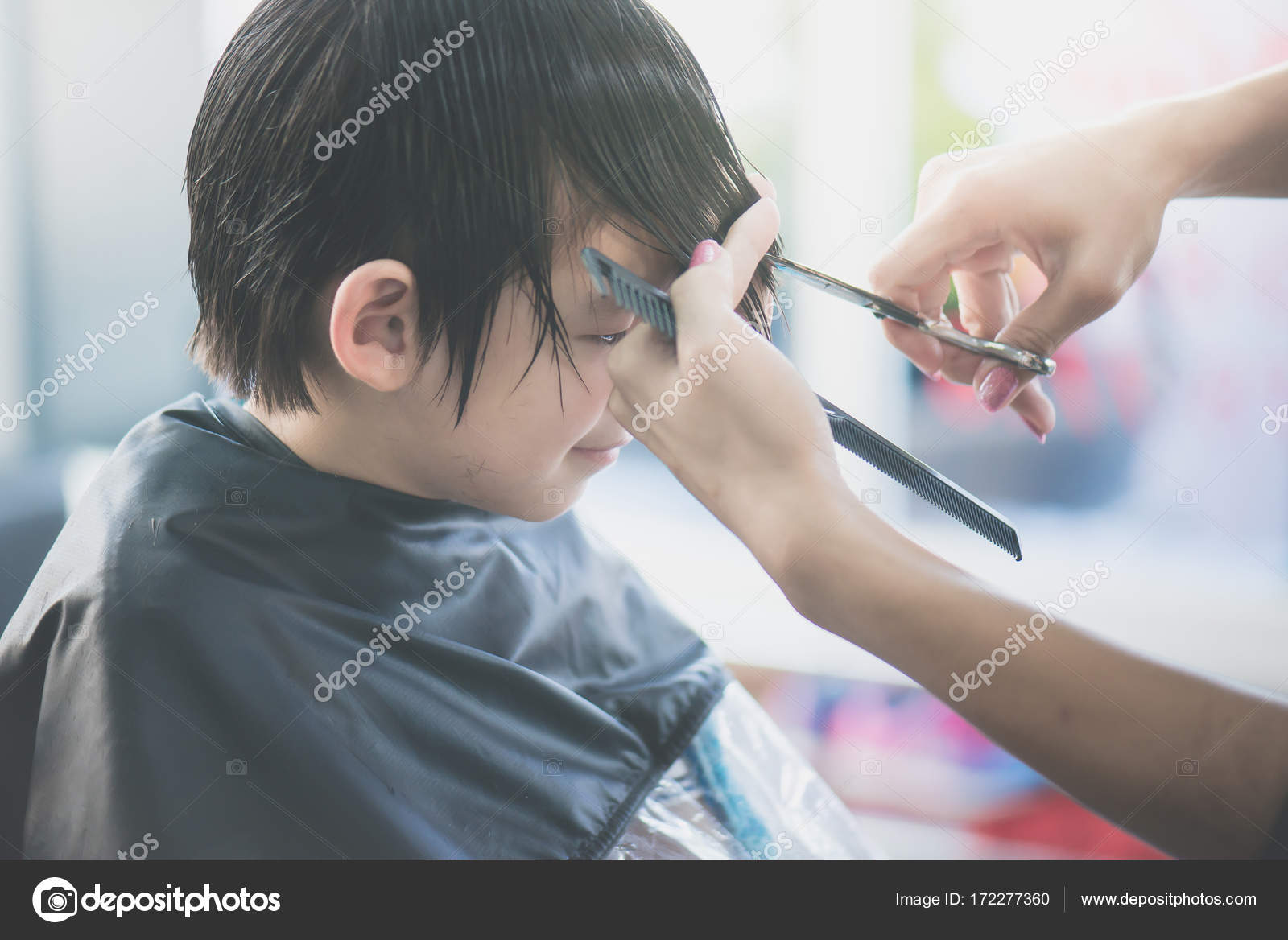 Chinese Boy Haircut Cute Asian Boy Getting Haircut Hairdresser