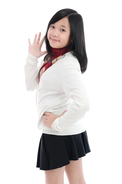 Elszigetelt Fehér Háttér Gyönyörű Ázsiai Lány Portréja — Stock Fotó