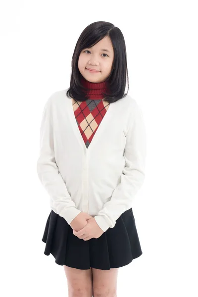 Retrato Bela Ásia Menina Branco Fundo Isolado — Fotografia de Stock