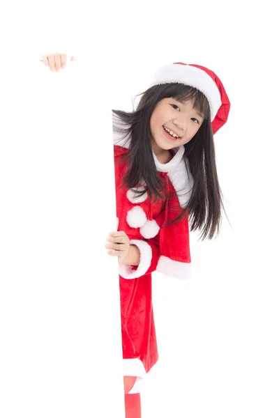 Красиві Азіатські Дівчата Погонах Санта Клауса Великий Білий Плакат Білому — стокове фото