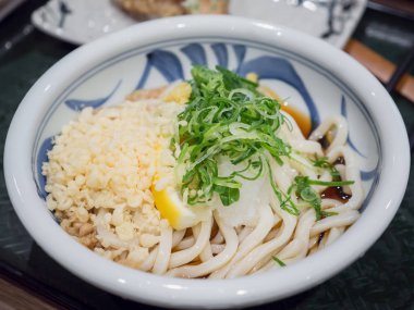 Japon şehriye veya soğuk çorba udon yakın çekim