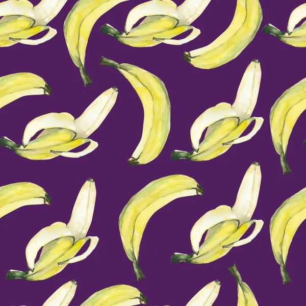 Акварельний Фруктовий Візерунок Банан Літній Принт Текстильної Тканини Шпалер Візерунок — стокове фото