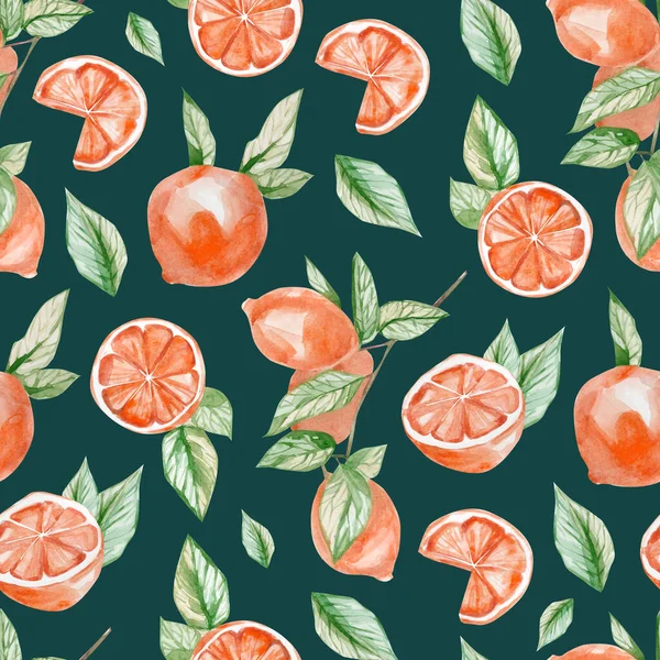 水彩水果图案柚子 纺织品夏印 招贴画色彩背景 — 图库照片
