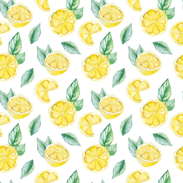 水彩水果图案柠檬 夏季印花面料 海报背景 社交媒体模板 — 图库照片