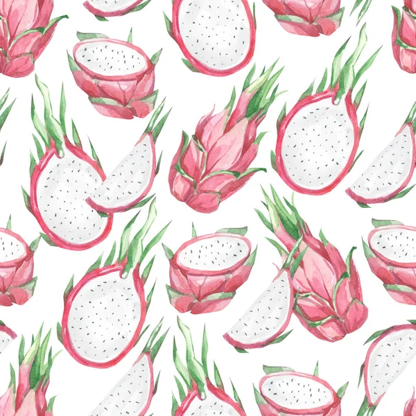 Watercolor summer exotic fruit pattern Dragon fruit, summer tropical print for the textile fabric und wallpaper.