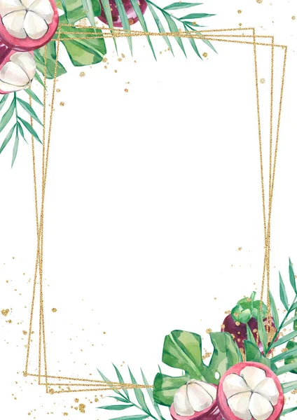 Aquarell Tropische Florale Hochzeitskarten Rahmen Vorlage Sommerblätter Und Zweige Für — Stockfoto