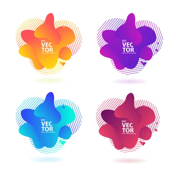Akan sıvı şekilli kademeli soyut afişler. Dinamik parlak renkli formlar. Bir logo, el ilanı ya da sunum tasarımı şablonu. Soyut modern grafik elementler kümesi. 