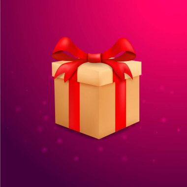 Parlak kırmızı yay vektör resimli gerçekçi hediye kutusu