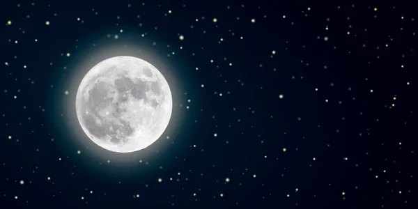 Realistischer Vektor Vollmond Sternenhimmel Dunkeln Banner Mit Hervorgehobener Stelle Für — Stockvektor