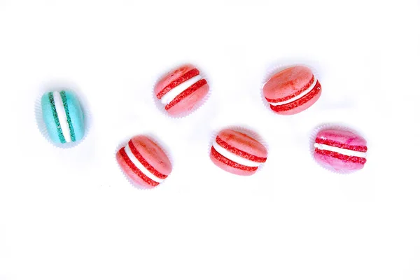 Macaroons Cores Diferentes Sobre Fundo Branco Flat Lay Imagem Contém — Fotografia de Stock