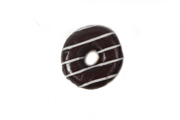 Chocolade Donut Geïsoleerd Witte Achtergrond Plat Lay Afbeelding Bevat Kopieerruimte — Stockfoto