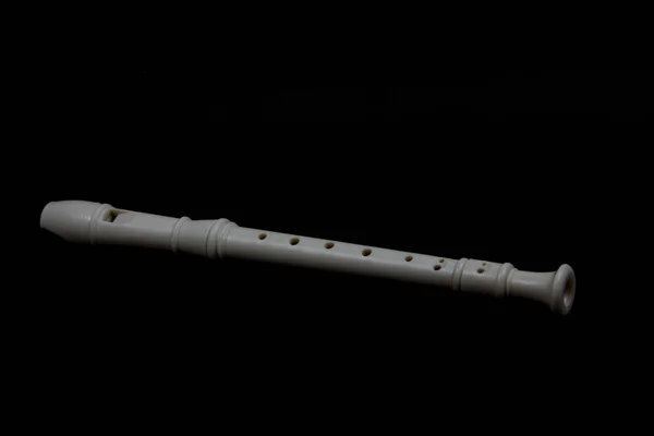Recorder Flute Isolated Black Background Flat Lay Horizontal Image Image — Stock Photo, Image