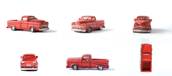 Different planes of red pickup isolated on white background. Image contains copy space