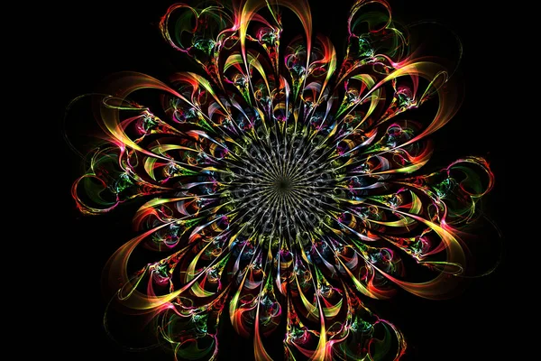 Διακοσμητικά fractal αφηρημένη λουλούδι σε μαύρο φόντο — Φωτογραφία Αρχείου