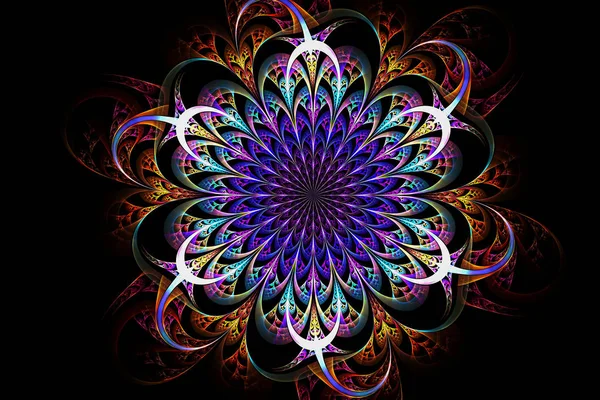 Flor abstracta fractal decorativa sobre fondo negro — Foto de Stock