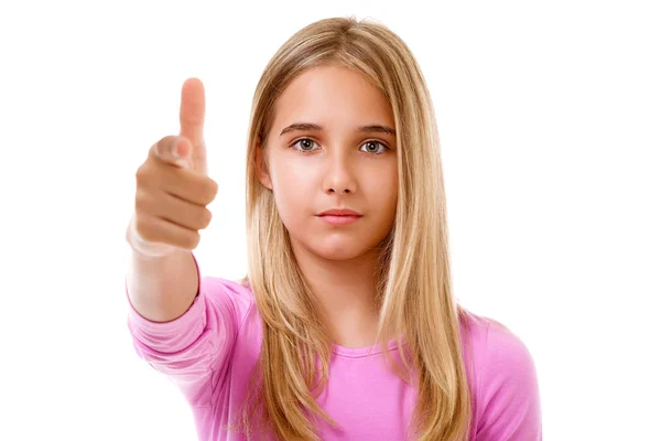 Muchacha joven atractiva señalando su dedo.Aislado —  Fotos de Stock