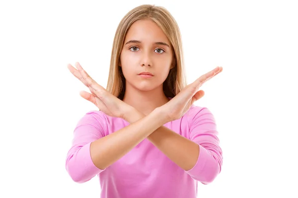 Imagen de joven adolescente haciendo stop gesture.Isolated —  Fotos de Stock